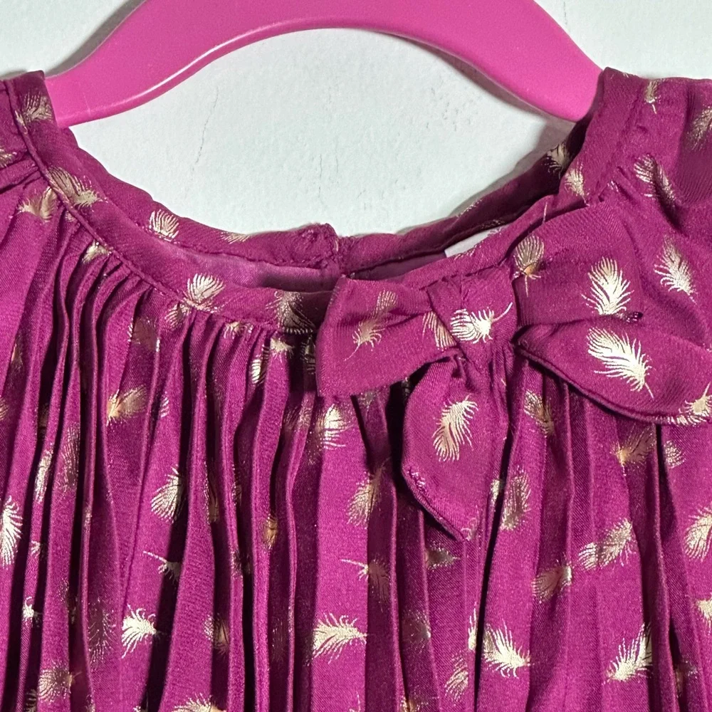 Cherokee Magenta Gold Foil‎ Feather Pleated Dress Special Occasion Party NWOT
